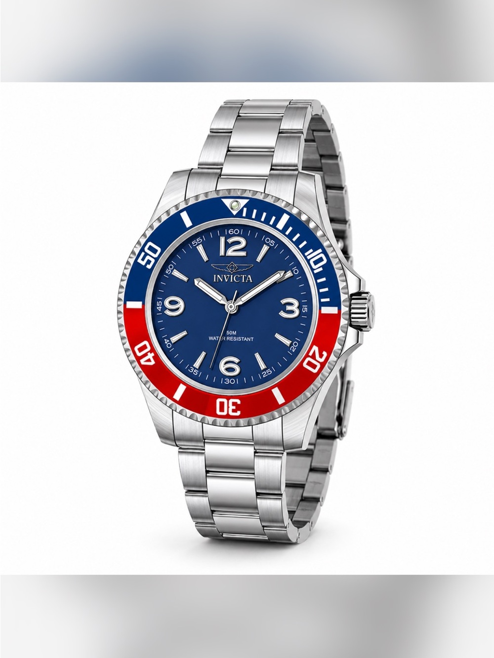 Invicta Stainless Steel Watch - Blue Dial with Red & Blue Bezel (NWT in box)